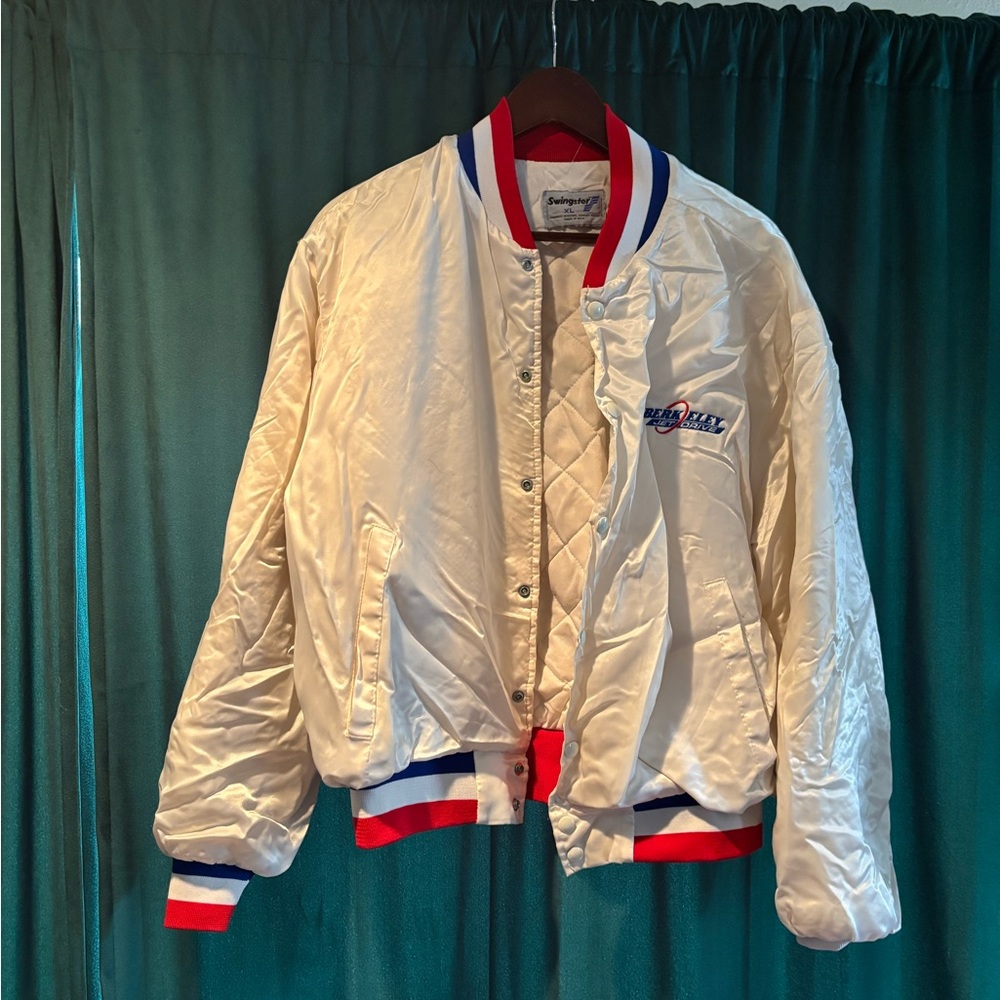 Vintage Cream Satin Bomber Jacket